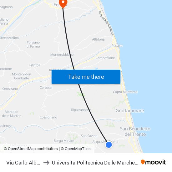 Via Carlo Alberto Dalla Chiesa to Università Politecnica Delle Marche - Facoltà Di Ingegneria - Sede Di Fermo map