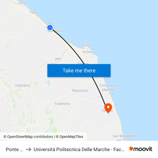 Ponte Cesano to Università Politecnica Delle Marche - Facoltà Di Ingegneria - Sede Di Fermo map