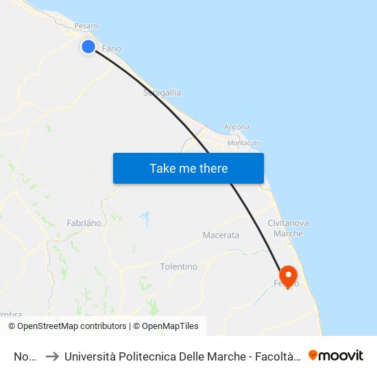 Novilara to Università Politecnica Delle Marche - Facoltà Di Ingegneria - Sede Di Fermo map