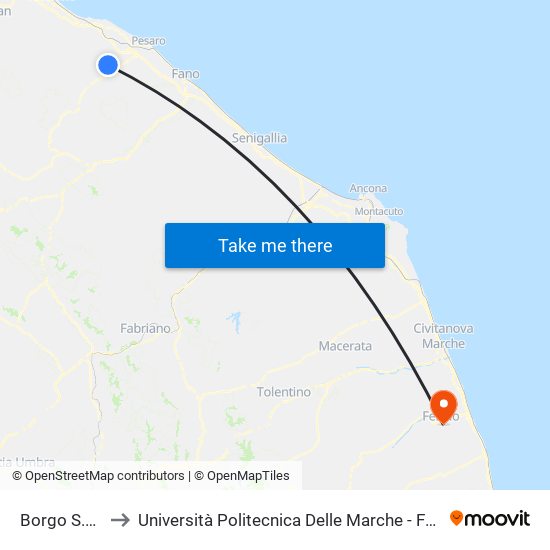 Borgo S.Maria (Arci) to Università Politecnica Delle Marche - Facoltà Di Ingegneria - Sede Di Fermo map