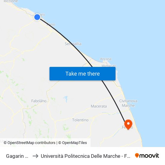 Gagarin San Marino to Università Politecnica Delle Marche - Facoltà Di Ingegneria - Sede Di Fermo map