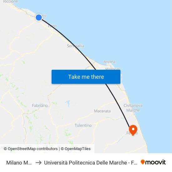 Milano Montenevoso to Università Politecnica Delle Marche - Facoltà Di Ingegneria - Sede Di Fermo map