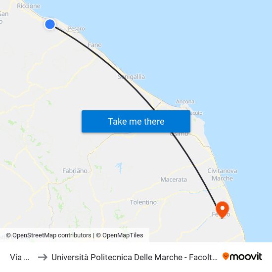 Via Pesaro to Università Politecnica Delle Marche - Facoltà Di Ingegneria - Sede Di Fermo map