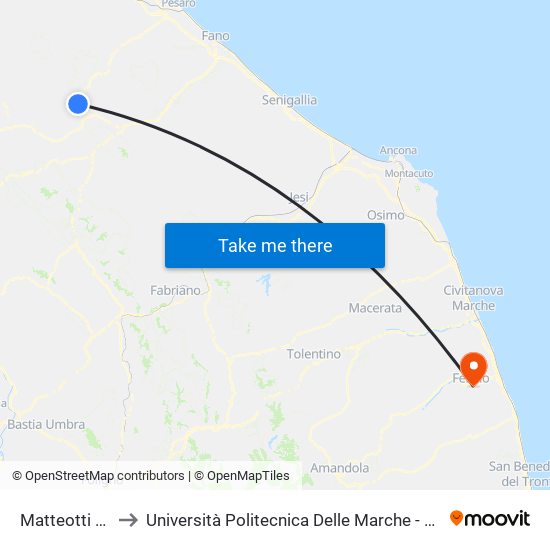 Matteotti 1 (Campane) to Università Politecnica Delle Marche - Facoltà Di Ingegneria - Sede Di Fermo map