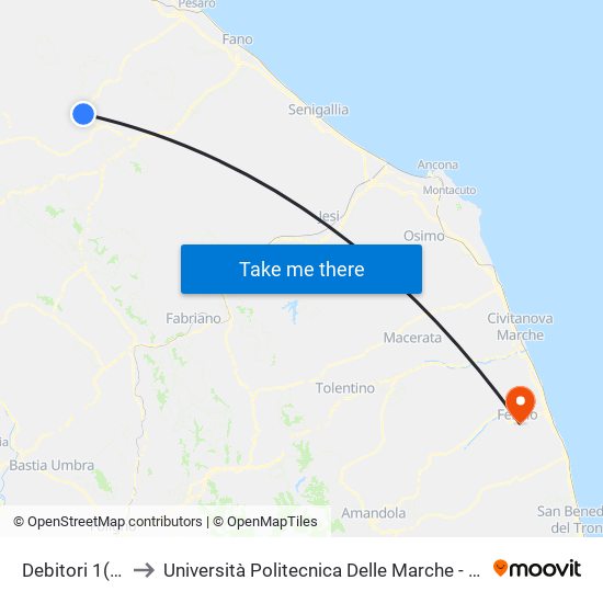 Debitori 1(Bivio Collegi) to Università Politecnica Delle Marche - Facoltà Di Ingegneria - Sede Di Fermo map