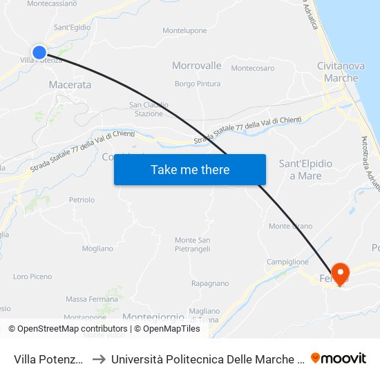 Villa Potenza - Helvia Recina to Università Politecnica Delle Marche - Facoltà Di Ingegneria - Sede Di Fermo map