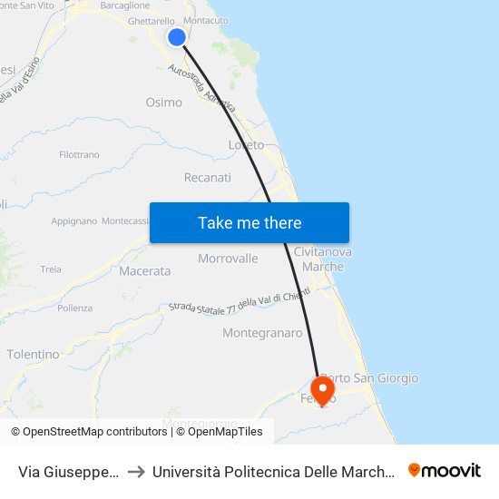Via Giuseppe E Franco Ferranti to Università Politecnica Delle Marche - Facoltà Di Ingegneria - Sede Di Fermo map