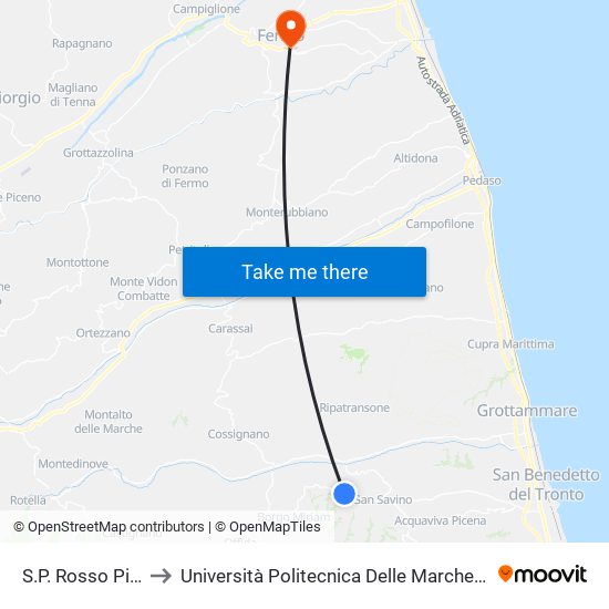 S.P. Rosso Piceno Km 13+00 to Università Politecnica Delle Marche - Facoltà Di Ingegneria - Sede Di Fermo map