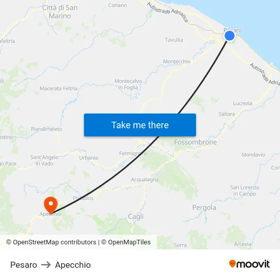 Pesaro to Apecchio map