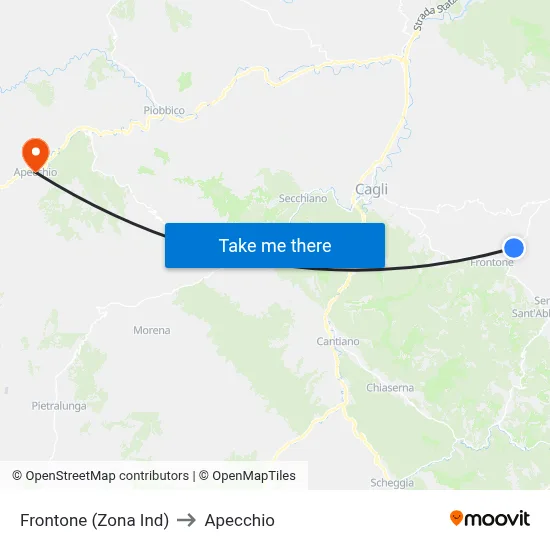 Frontone (Industrial Zone) to Apecchio map