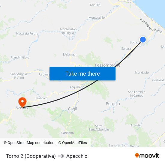 Torno 2 (Cooperativa) to Apecchio map