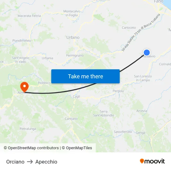 Orciano to Apecchio map