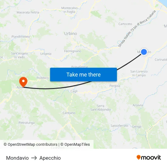 Mondavio to Apecchio map