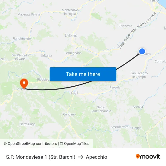 Mondaviese Provincial Road 1 (Barchi Road) to Apecchio map