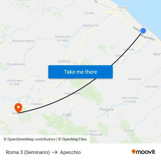 Roma 3 (Seminary) to Apecchio map