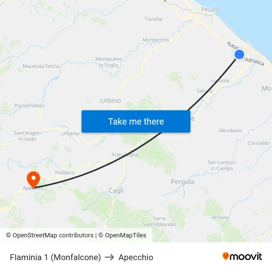 Flaminia 1 (Monfalcone) to Apecchio map