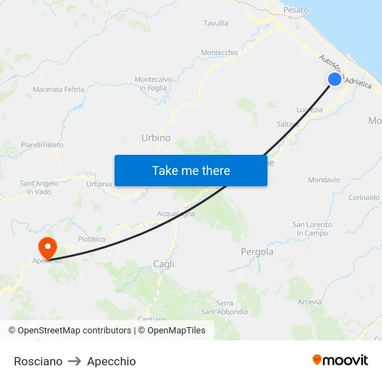 Rosciano to Apecchio map