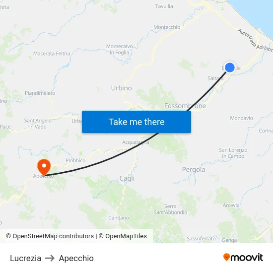 Lucrezia to Apecchio map