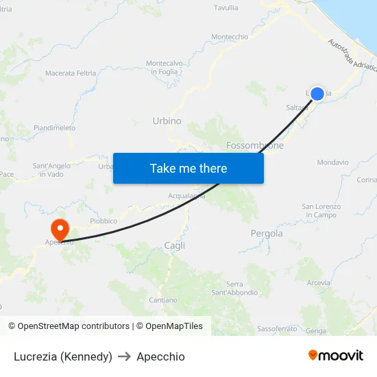 Lucrezia (Kennedy) to Apecchio map