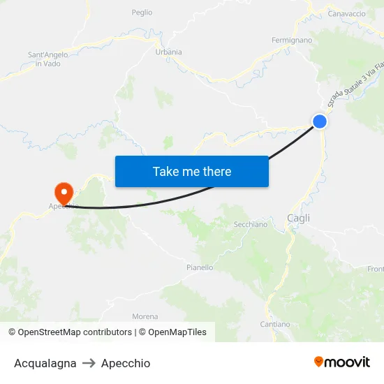 Acqualagna to Apecchio map