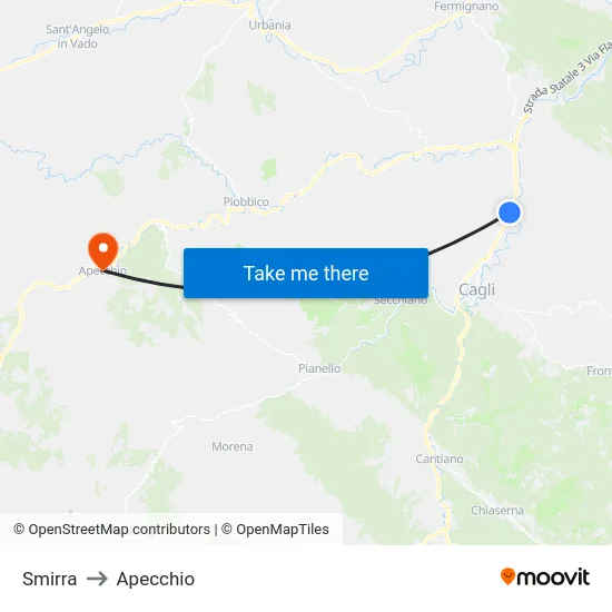 Smirra to Apecchio map