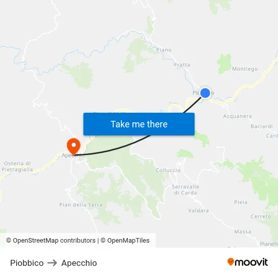 Piobbico to Apecchio map