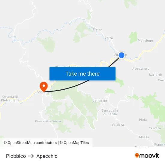 Piobbico to Apecchio map