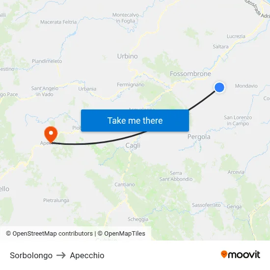 Sorbolongo to Apecchio map