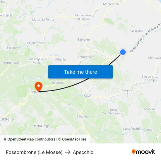 Fossombrone (Le Mosse) to Apecchio map