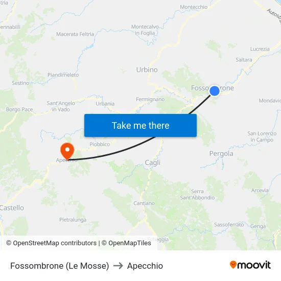 Fossombrone (Le Mosse) to Apecchio map