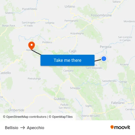 Bellisio to Apecchio map