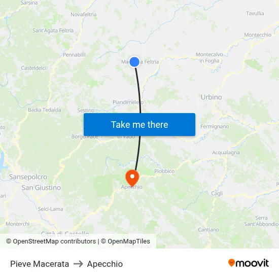 Pieve Macerata to Apecchio map
