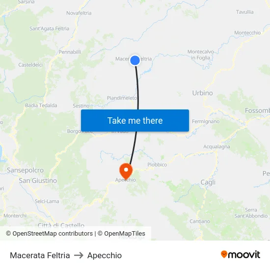 Macerata Feltria to Apecchio map