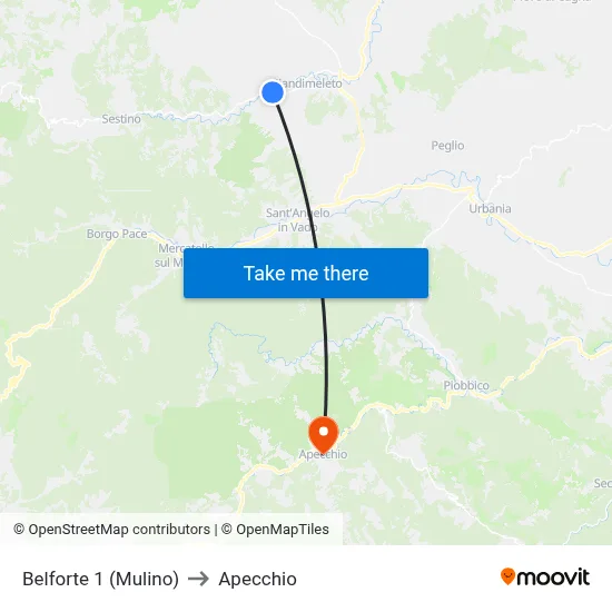Belforte 1 (Mill) to Apecchio map