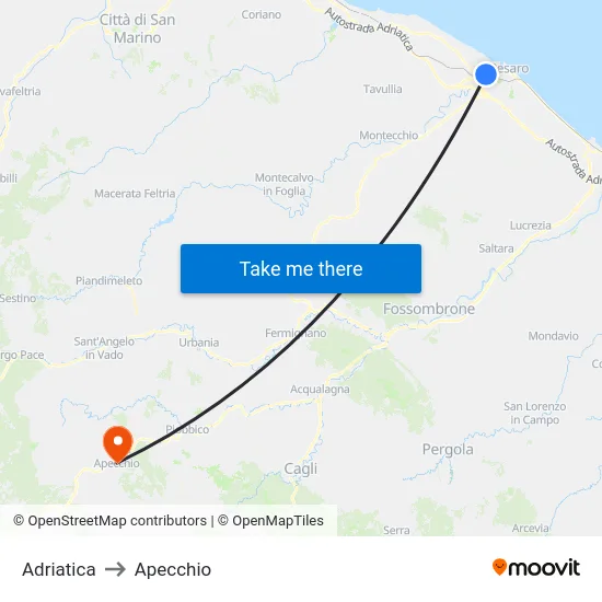 Adriatica to Apecchio map
