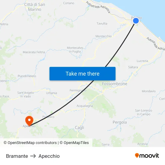 Bramante to Apecchio map