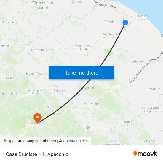 Burned Houses to Apecchio map