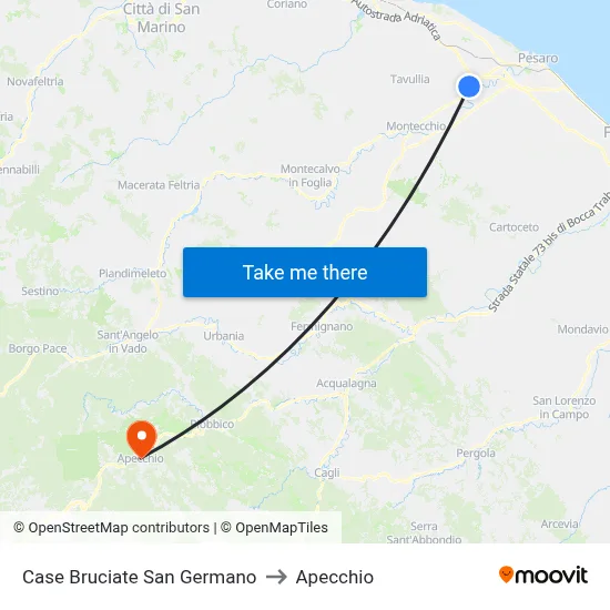 Case Bruciate San Germano to Apecchio map