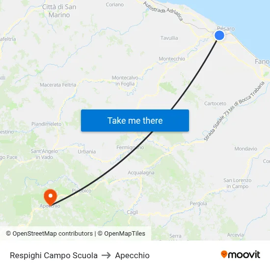Respighi Sports Field to Apecchio map