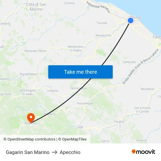 Gagarin San Marino to Apecchio map