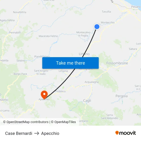 Case Bernardi to Apecchio map