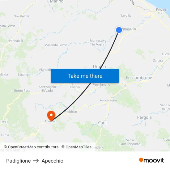 Padiglione to Apecchio map