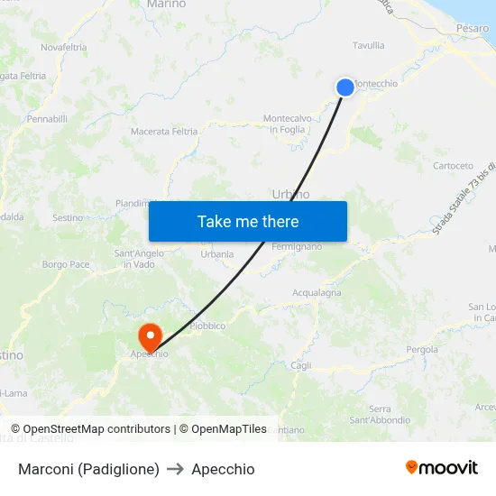 Marconi (Pavilion) to Apecchio map