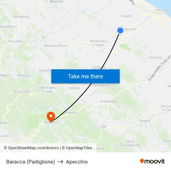 Baracca (Pavilion) to Apecchio map