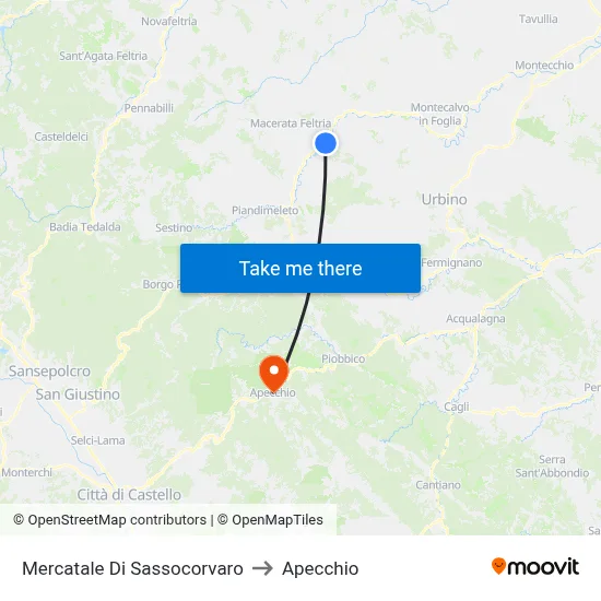 Mercatale Di Sassocorvaro to Apecchio map