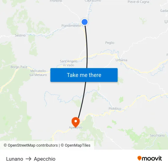 Lunano to Apecchio map