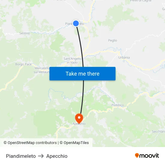 Piandimeleto to Apecchio map