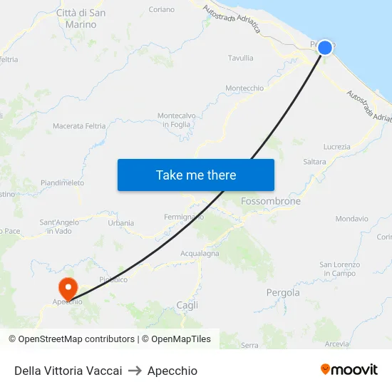 Della Vittoria Vaccai to Apecchio map