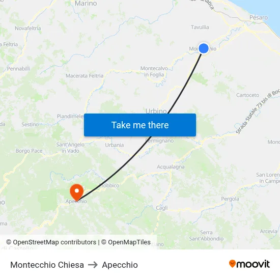 Montecchio Church to Apecchio map