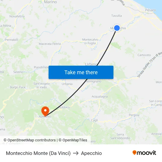 Montecchio Monte (Da Vinci) to Apecchio map